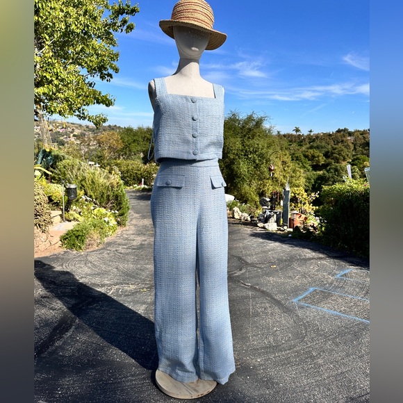 Jason Wu Pants - Jason Wu Tweed Matching Set Pant and Crop Top Button-Down Light Blue | Size 8